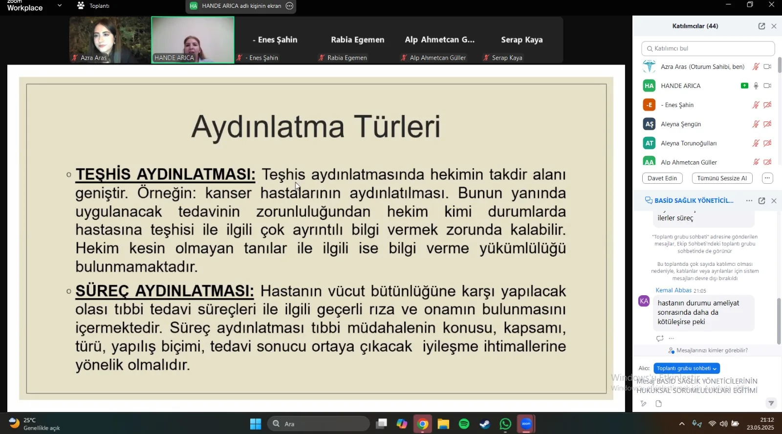 Sağlık Yöneticilerinin Hukuksal Sorumlulukları Eğitimi Gerçekleştirildi - Sn . Av. Hande ARICA